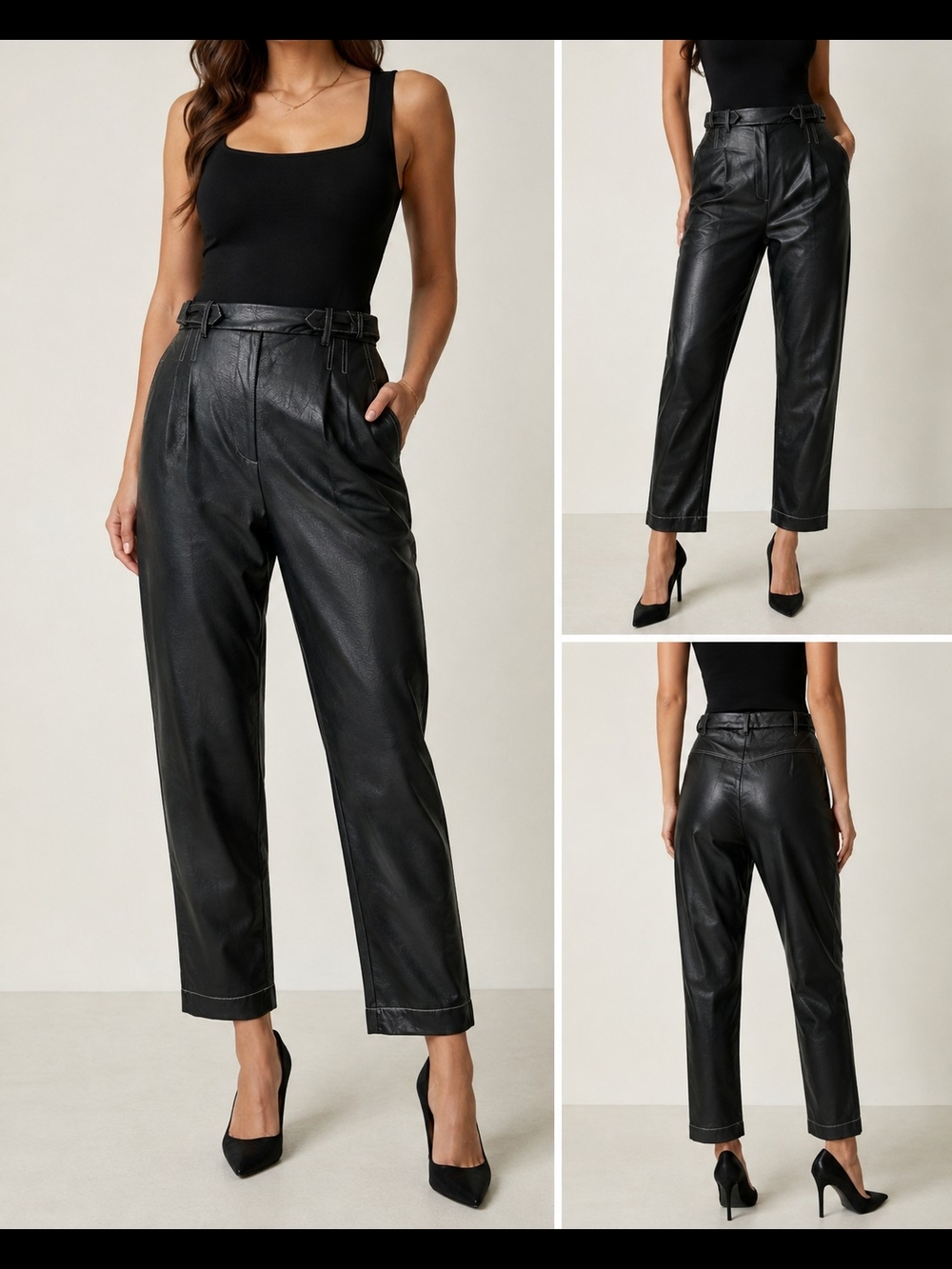 Lysse New York Faux Leather Pants Black Pleated High Rise Straight Leg Size S